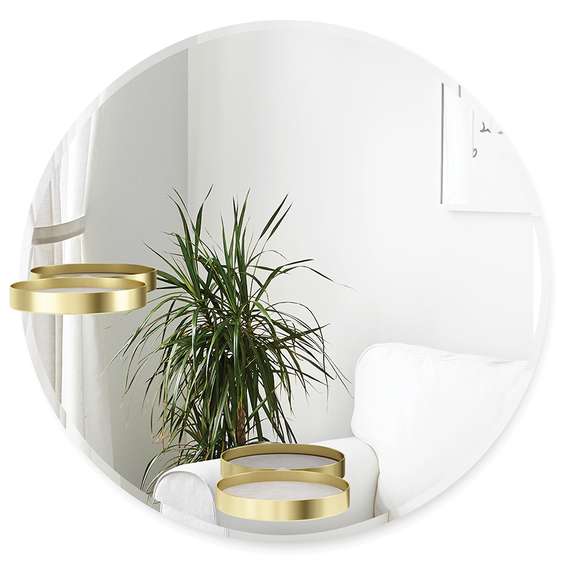 Зеркало с полочками Perch Ø60 см латунь