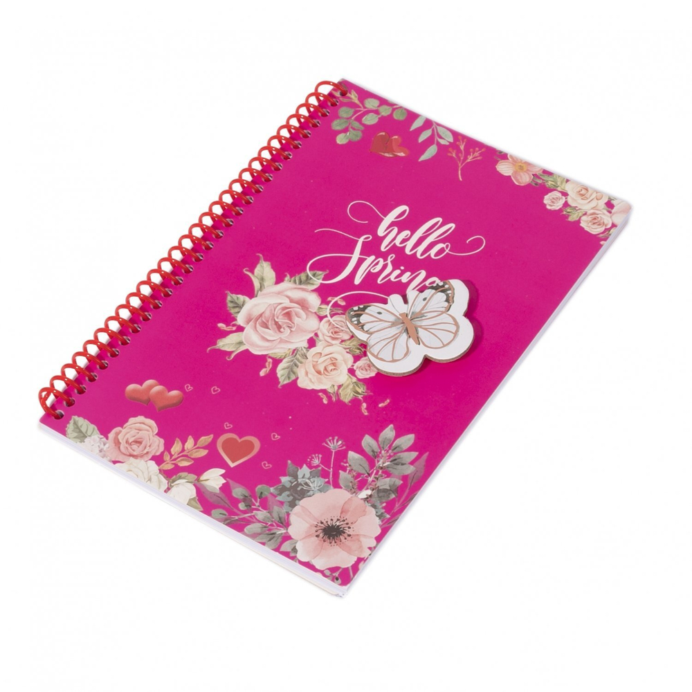 Блокнот в футляре 17,0 см * 22,0 см, гребень, Alingar, мел.картон, апплик., замочек, 60 л., линия, "Бабочки в сердце", малиновый