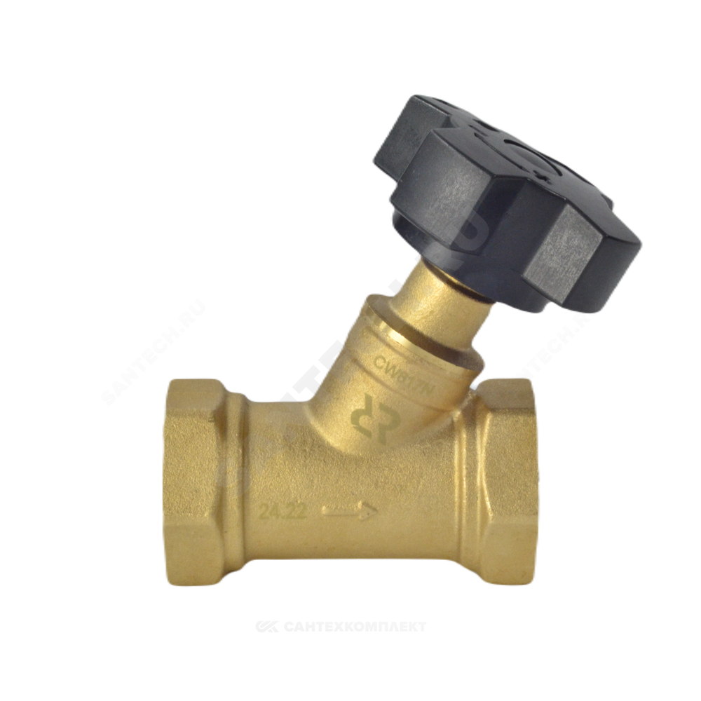 Клапан балансировочный ручной латунь MNT-R Ду 40 Rp1 1/2" Ру16 Тмакс=120 оС ВР Kvs=13м3/ч с измерительными ниппелями Ридан 003Z2335R