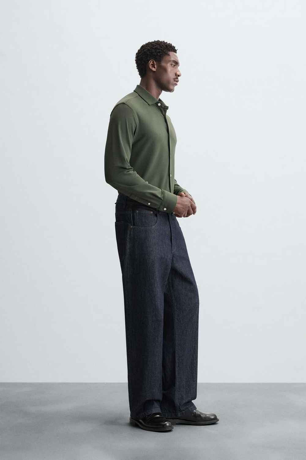 ZARА РУБАШКА ИЗ ЭЛАСТИЧНОЙ РЕЛЬЕФНОЙ ТКАНИ, БУТЫЛОЧНО-ЗЕЛЕНЫЙ