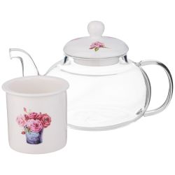 ЧАЙНИК СТЕКЛЯННЫЙ С ФАРФОРОВЫМ СИТОМ LEFARD ТЮЛЬПАНЫ 650 МЛ