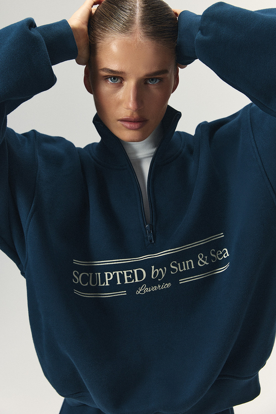 Свитшот на короткой молнии с принтом Тёмно-синий