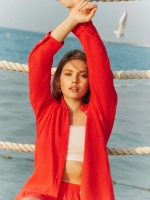 Костюм - пижама с шортами из муслина домашний оверсайз