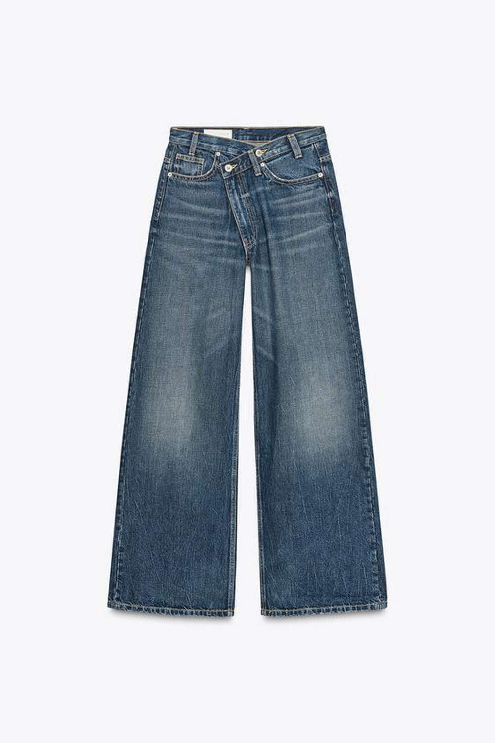 ZARA ДЖИНСЫ TRF WIDE LEG С ПЕРЕКРЕСТНОЙ ТАЛИЕЙ И ВЫСОКОЙ ПОСАДКОЙ, МОРСКОЙ СИНИЙ