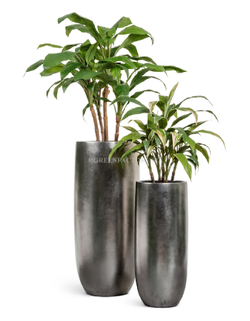 Кашпо TREEZ Effectory - Metal - Высокий округлый конус - Стальное серебро