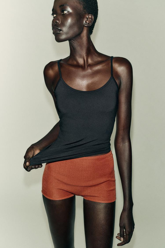 ZARA ТОП ИЗ ПОЛИАМИДА НА ТОНКИХ БРЕТЕЛЯХ, ЧЕРНЫЙ