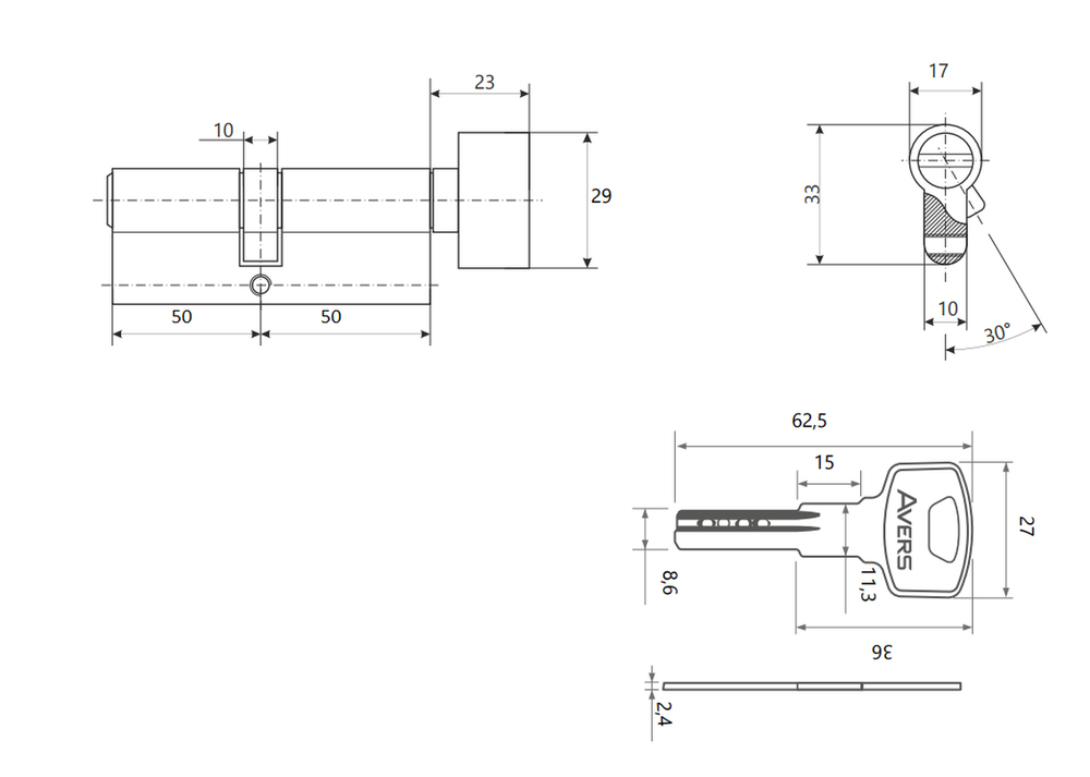 Цилиндровый механизм Avers GM-100-C-CR