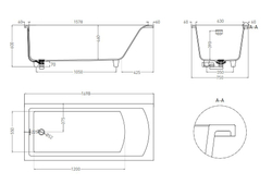 Ванна каменная встраиваемая матовая 170x75 Salini CASCATA KIT 104323M