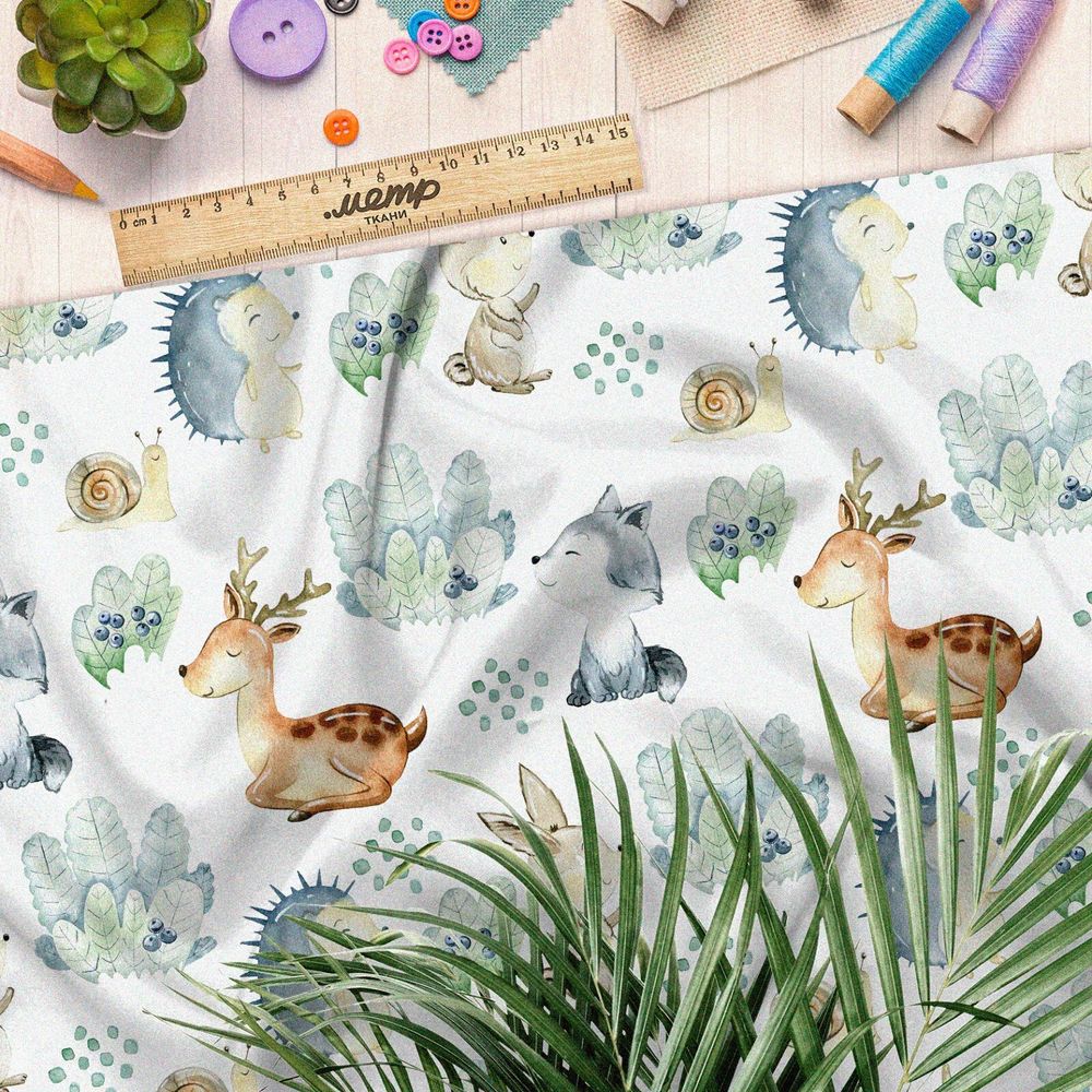Ткань сатин акварельные зверьки