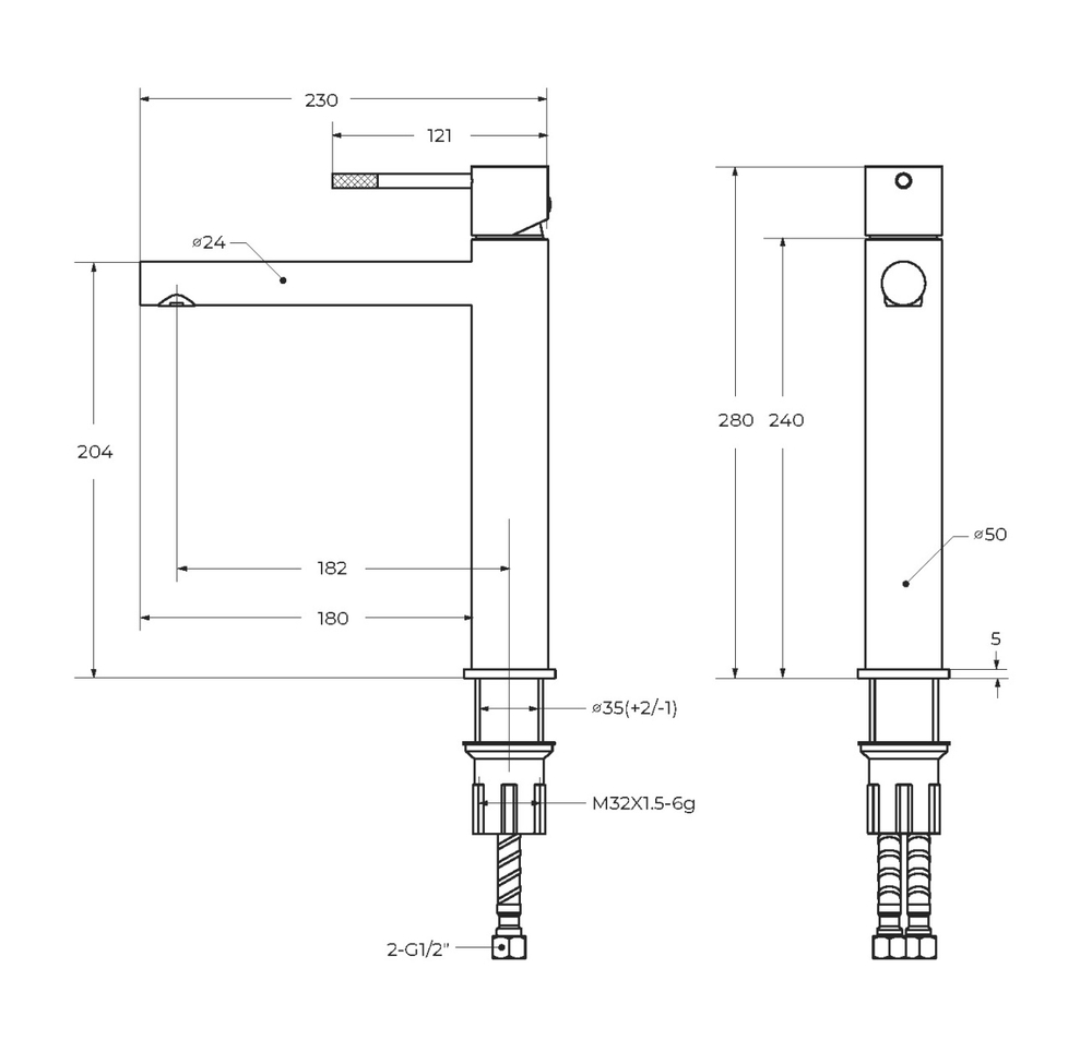 Смеситель для накладной раковины Cezares RELAX-LC2-IN-W0 без донного клапана