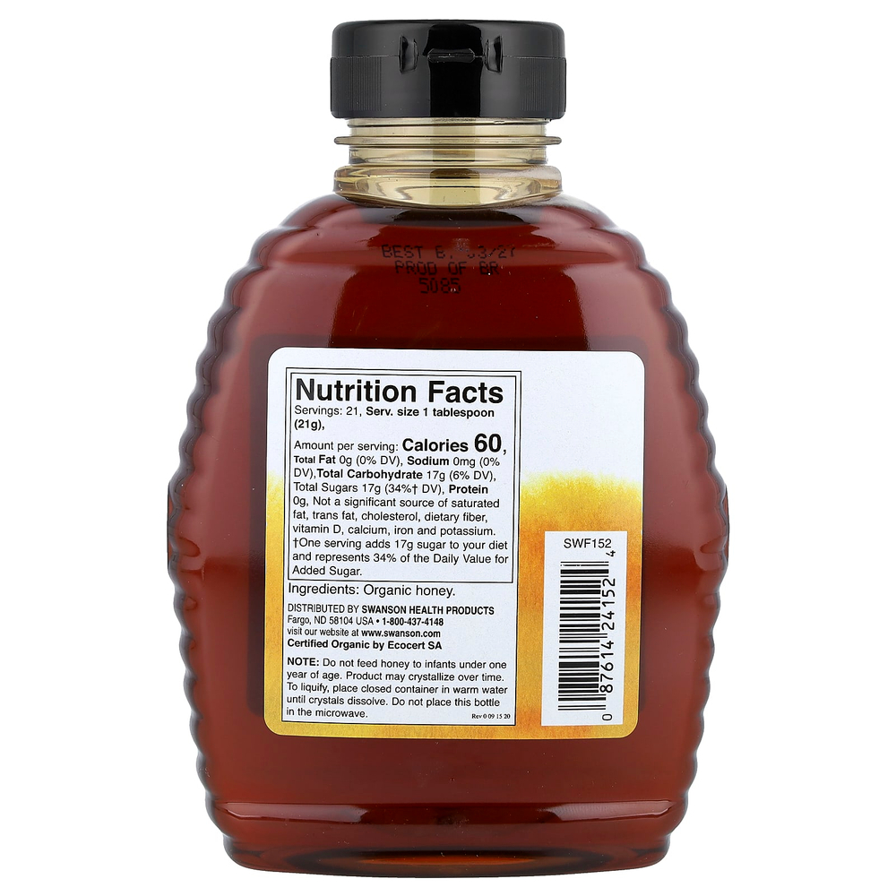 Swanson, Сертифицированный органический мед из полевых цветов, 454 г (16 унций)