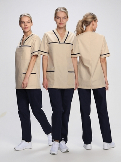 Костюм женский Ирис (тк.ТиСи), бежевый/т.синий