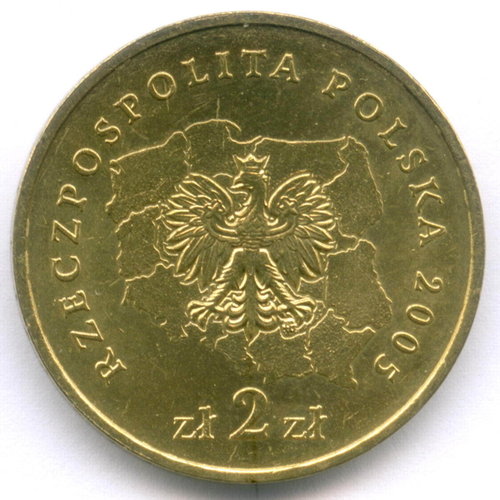 2 злотых 2005 год. Польша. Западно-Поморское воеводство. Латунь XF-AU