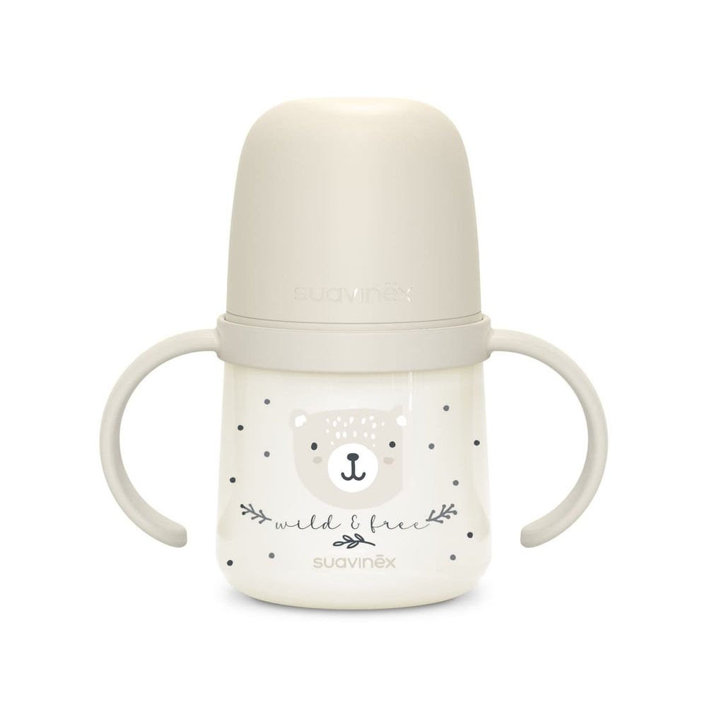 Бутылочка с ручками Suavinex Night Wild 150 мл бежевая, 6 мес+