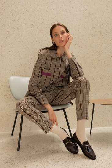 Рубашка 56398 Бордовый клетка