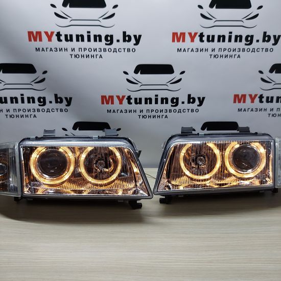Передние фары Audi A4 B5 angel eyes chrome