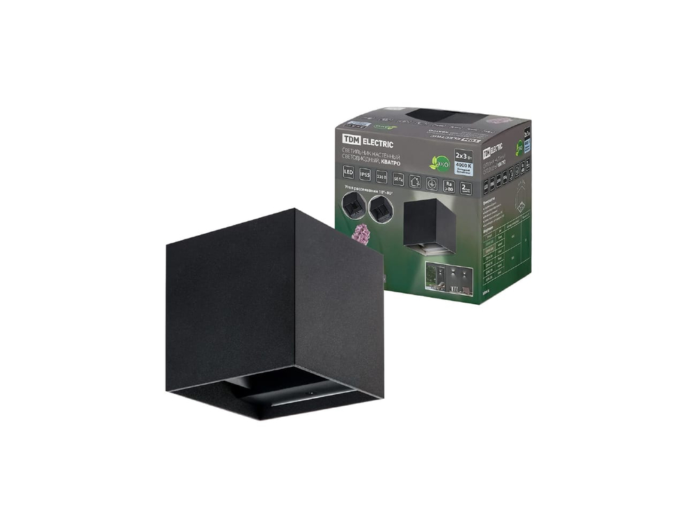 Светильник LED настенный Кватро 2*3Вт 4000К Н100мм IP65 алюм/черн верх/вниз TDM