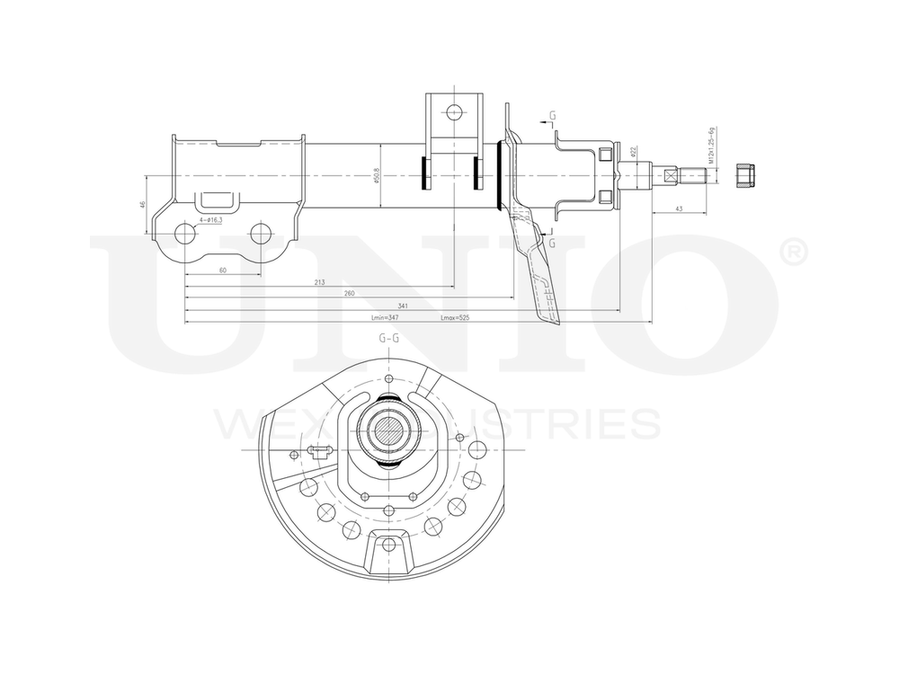 Амортизатор газовый передней подвески правый UNIO SAB-10340