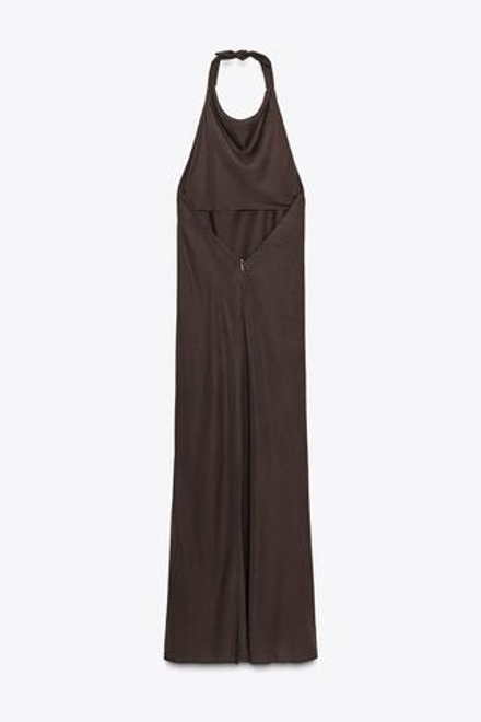 ZARA ПЛАТЬЕ ХАЛТЕР ИЗ СТРУЯЩЕЙСЯ ТКАНИ, ШОКОЛАДНЫЙ