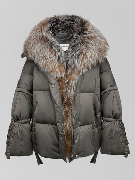 Куртка 25013 удлиненная с меховым воротником и отстегивающимися рукавами