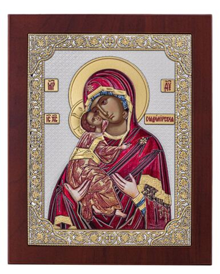 Владимирская БМ, икона прямоугольная с рамкой, красное дерево, эмаль 210х260