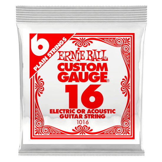 Струна одиночная для акустической и электрогитары ERNIE BALL 1016 Plain Steel .016