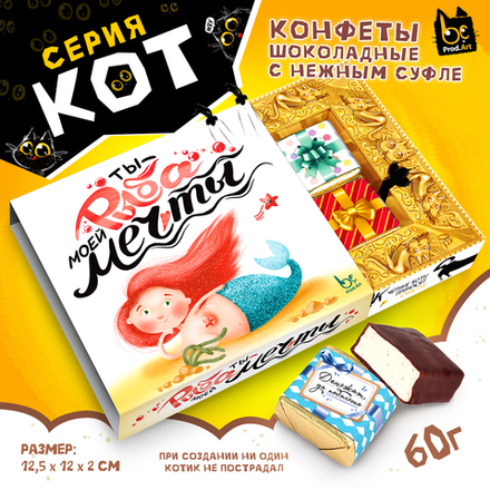 КОТ, РЫБА МОЕЙ МЕЧТЫ, конфеты глазированные со сливочно-ванильной начинкой, 60 гр., TM Prod.Art