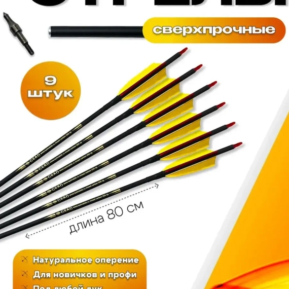 Стрелы для лука охотничьи микс карбоновые спортивные натуральное оперение (9шт)