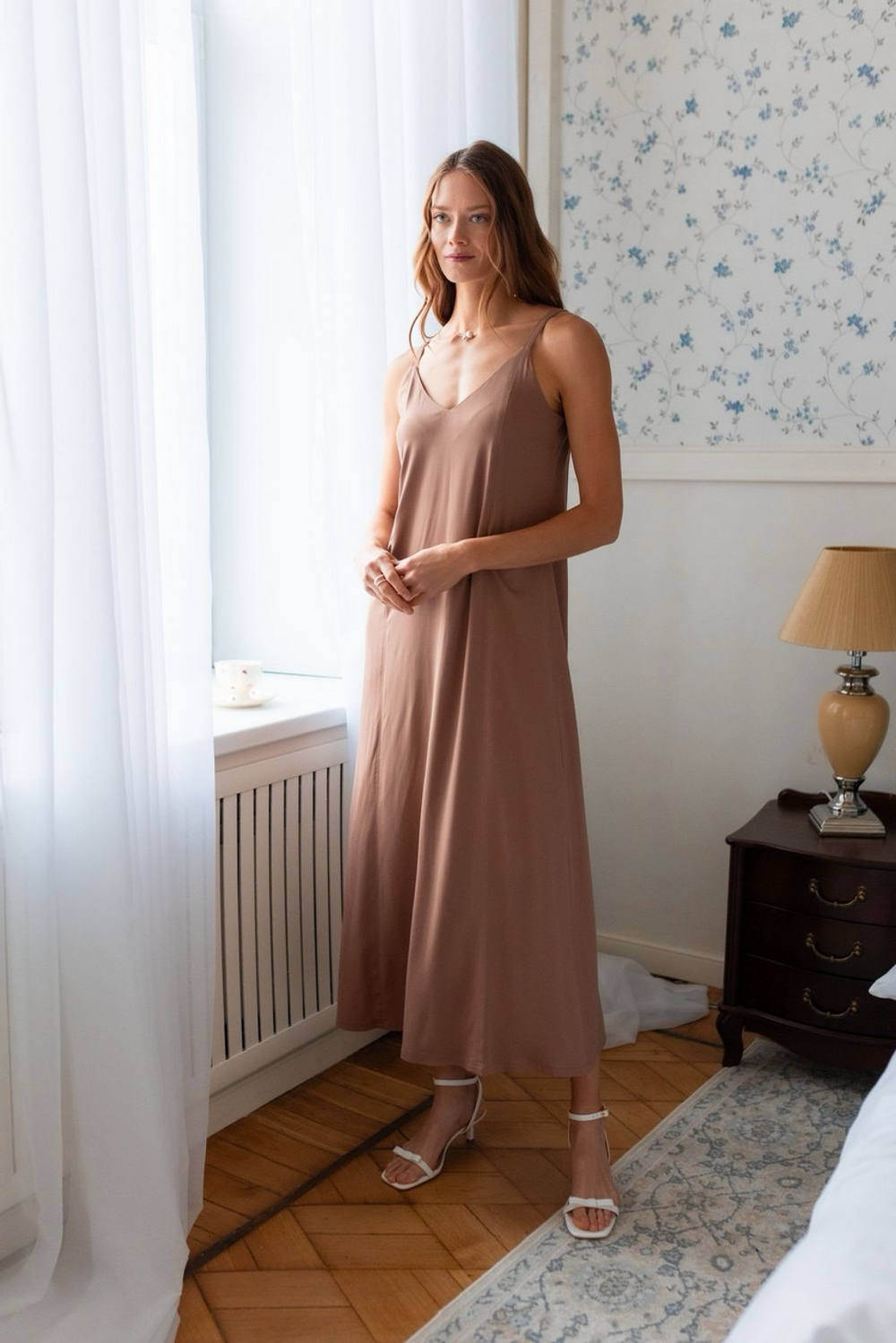 Платье-комбинация с разрезом для беременных и кормящих, Мокко