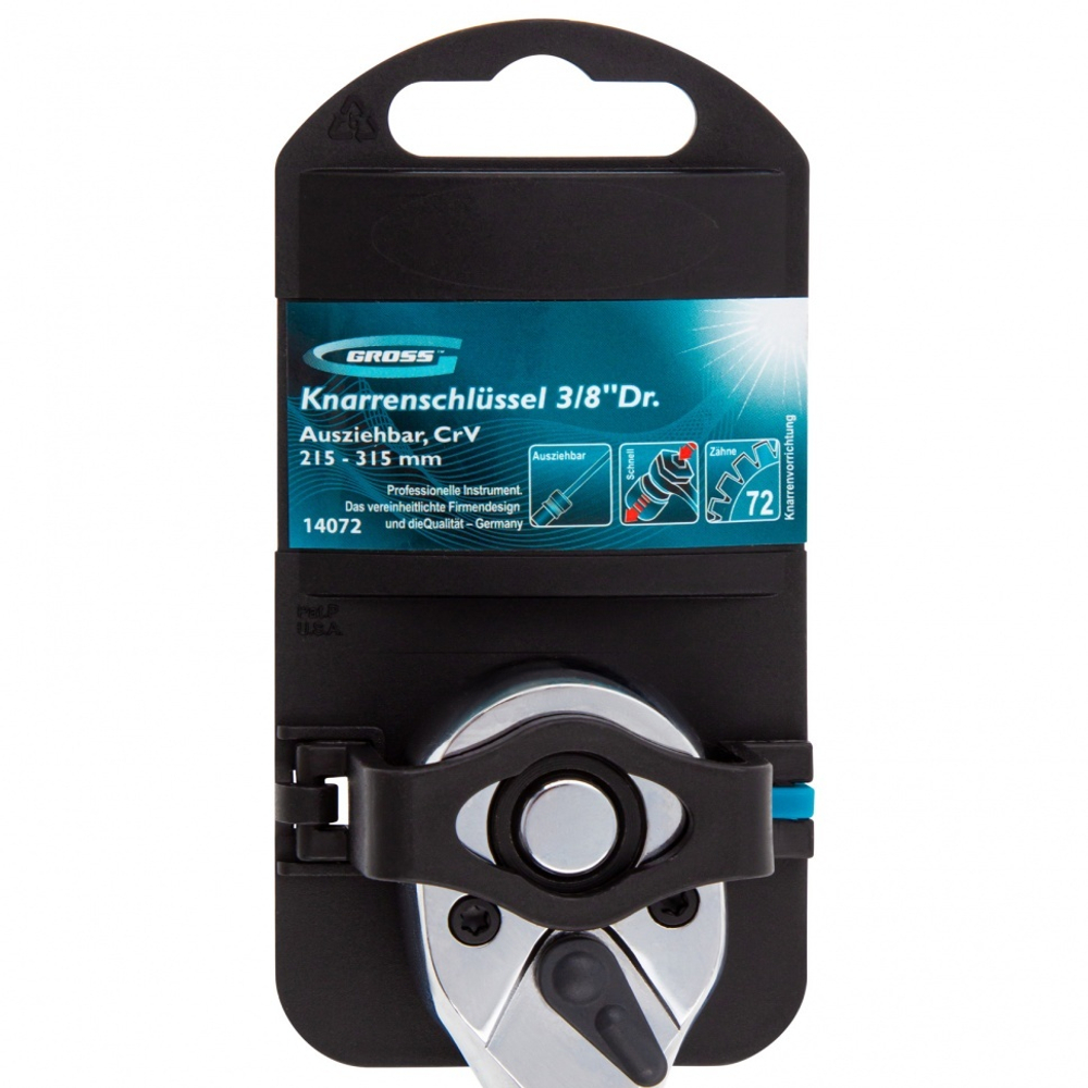 Ключ телескопический трещоточный 3/8, 215-315 мм, CrV, хромированная, двухкомпонентная рукоятка Gross
