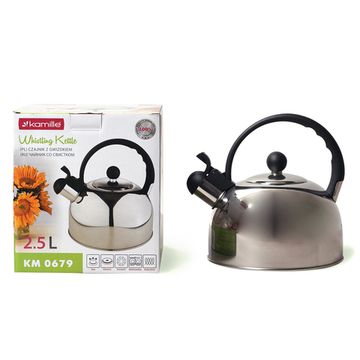 Чайник 2,5 л. из нержавеющей стали со свистком Kamille KM 0679 и черной бакелитовой ручкой