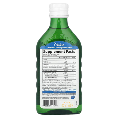 Carlson, Norwegian Super D Omega-3 с натуральным вкусом лимона, 250 мл (8,4 жидких унции)