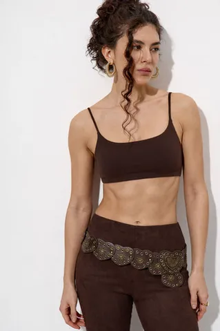 Кроп топ на бретелях из хлопка шоколадного цвета
