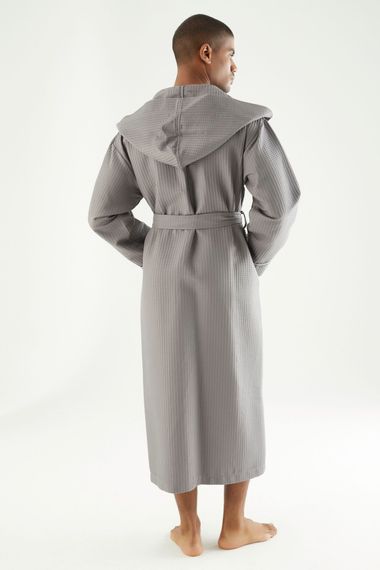 Вафельный мужской халат с капюшоном 24680 серый NUSA
