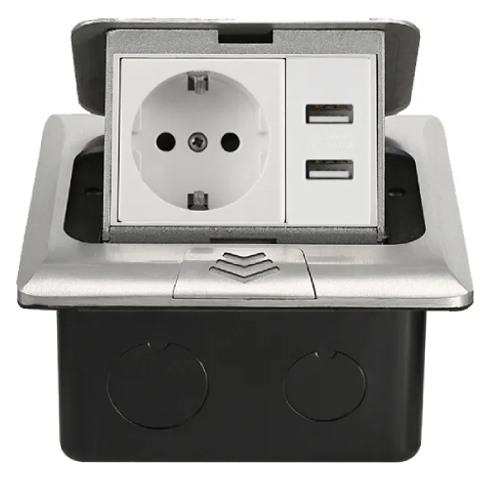 Розетка с/з напольная +2 USB (серебро)