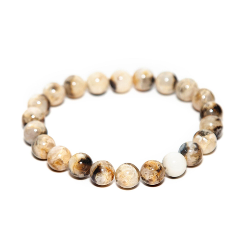 Браслет из белого пейзажного янтаря, бусины 8 мм. Янтарь натуральный калининградский