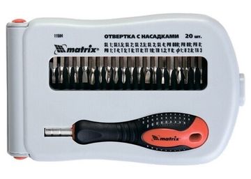 Отвертка для точн. раб. + биты, 22 пред., PH + SL + Torx + Y + U + TA, CrV, 3к рукоятка Matrix 11584