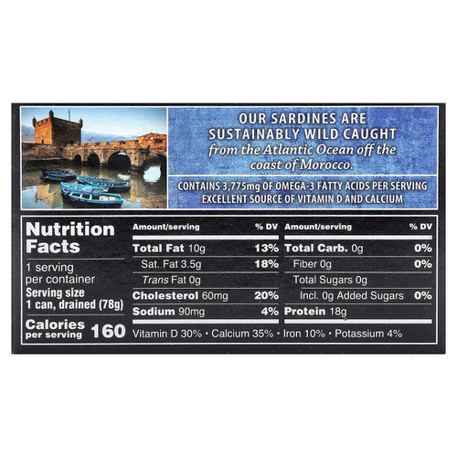 Crown Prince Natural, Дикие сардины, в воде, 120 г (4,25 унции)
