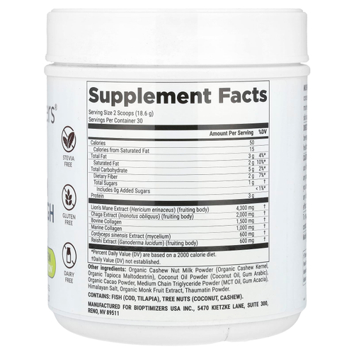 BIOptimizers, Mushroom Breakthrough, Mushroom + Collagen, Chocolicious ™, 558 г (19,7 унции)