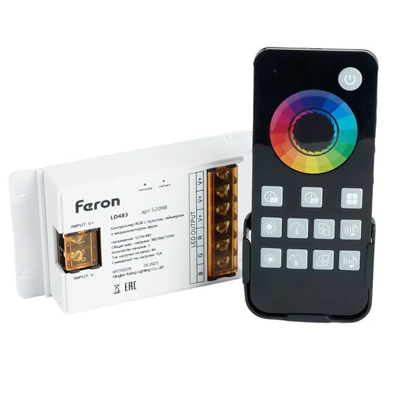 Контроллер RGB с пультом, таймером и визуализатором звука, 12-24-48V Feron LD483 52098
