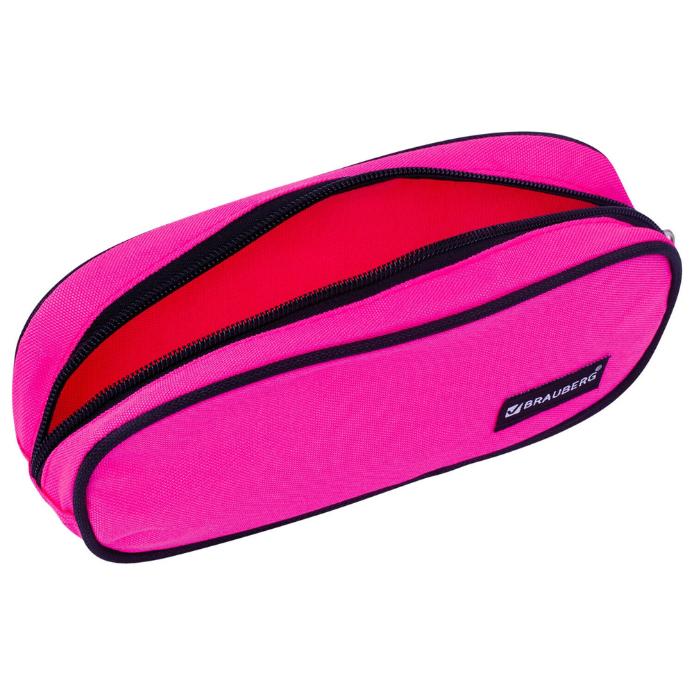 Пенал-косметичка BRAUBERG овальный полиэстер "Pink" 22х9х5 см (3 штуки в упаковке)