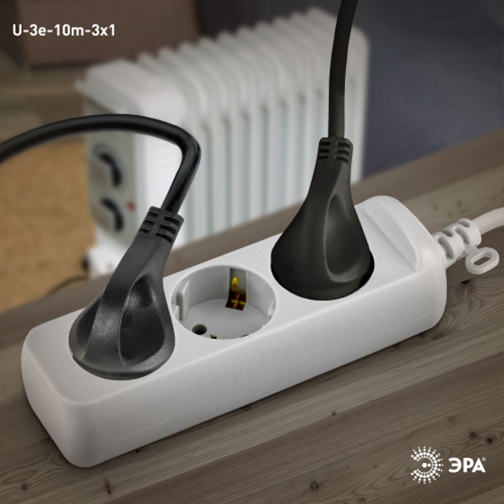 Удлинитель электрический ЭРА U-3e-10m-3x1 с заземлением 3 розетки 10м ПВС 3x1мм2 16А