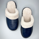 Тапочки для дома из кожи с тиснением | Синий