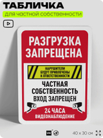 Табличка для частной территории "Разгрузка запрещена", на дом, для участка, организаций и частных территорий, предупреждающая, 40х30 см, Silver Plane x Айдентика Технолоджи