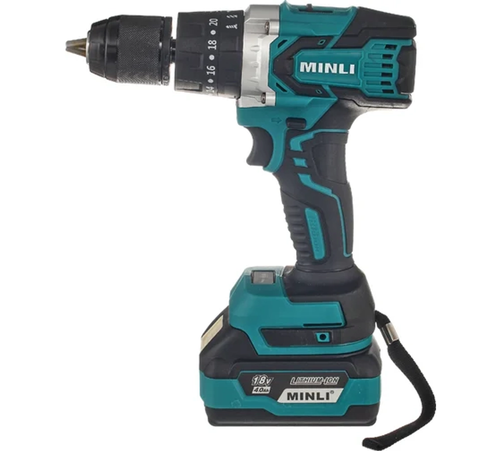 "MINLI Аккумуляторная Бесщеточная ударная Дрель-шуруповерт / 13mm 80N.m Li-ion 18Vx2 DC105-4.0A