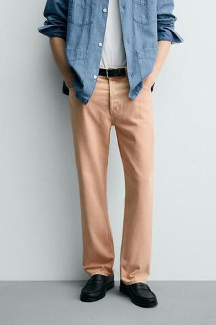 ZARA ДЖИНСЫ STRAIGHT FIT С ЭФФЕКТОМ ПОТЕРТОСТИ, ОРАНЖЕВЫЙ