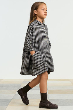 ZARA ПЛАТЬЕ-РУБАШКА В КЛЕТКУ, ЧЕРНЫЙ