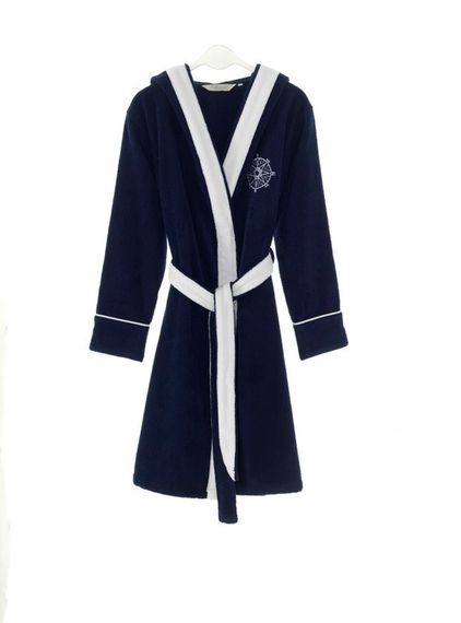 MARINE LADY синий женский халат с капюшоном Soft Cotton (Турция)