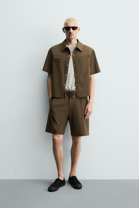 ZARA ТЕХНИЧЕСКИЕ ШОРТЫ RELAXED FIT, ТАБАЧНЫЙ
