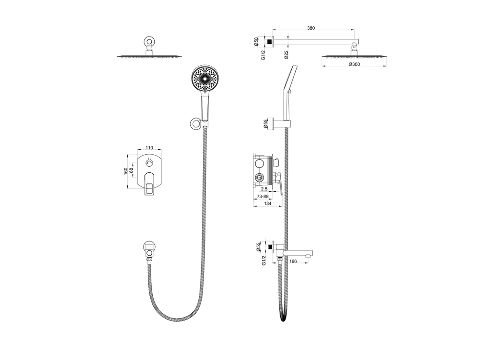 Душевая система встраиваемая WONZON & WOGHAND FRAME, Черный матовый (WW-88939010-MB)